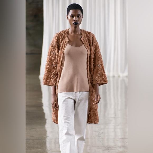 ZARA STRUCTURED PEARL BEADING COAT Size Large - Picture 1 of 11